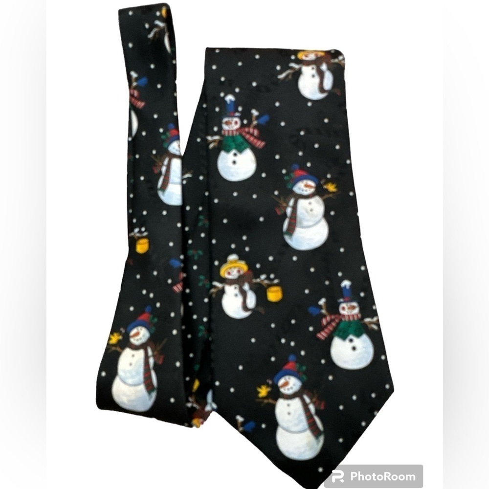 Yule Tie Greetings MMG By Hallmark Black With Snowman Theme Christmas Winter